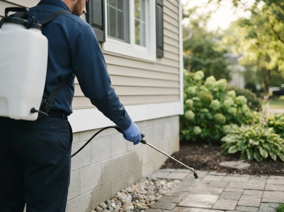 Pest control technician inspecting a home in Willow Hill, IL